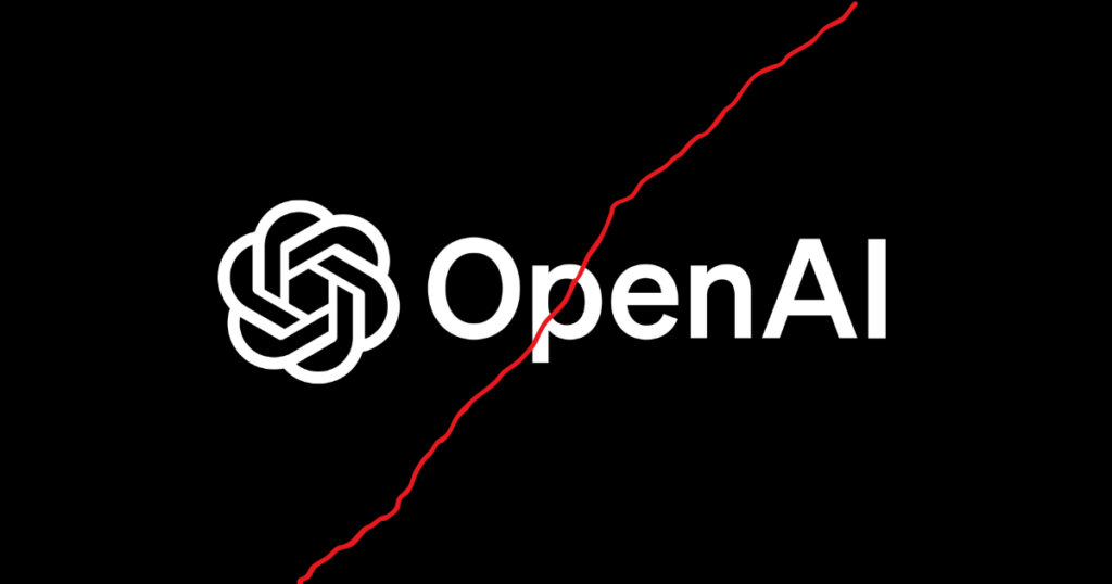 OpenAI logo with red line through it.