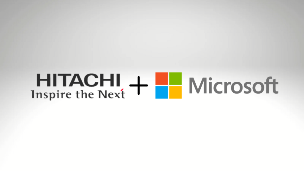 Hitachi and Microsoft logos on white background.