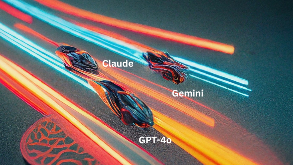 AI models race on neon tracks.