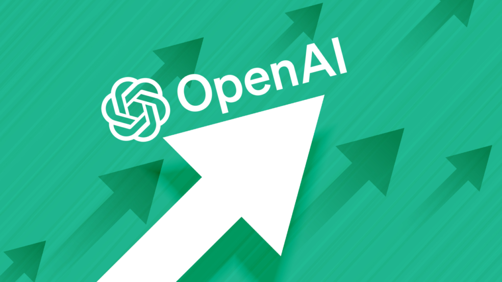 OpenAI logo with white arrow up.