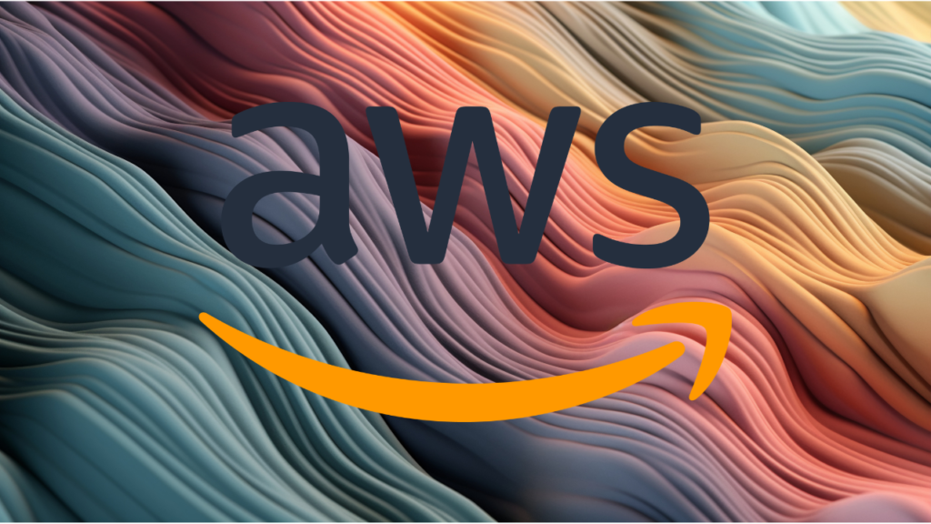 Amazon Web Services logo on abstract background.