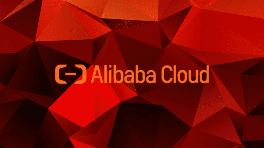 Alibaba Cloud logo on red background.