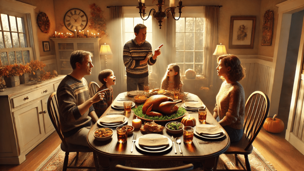 Image of family arguing over Thanksgiving dinner