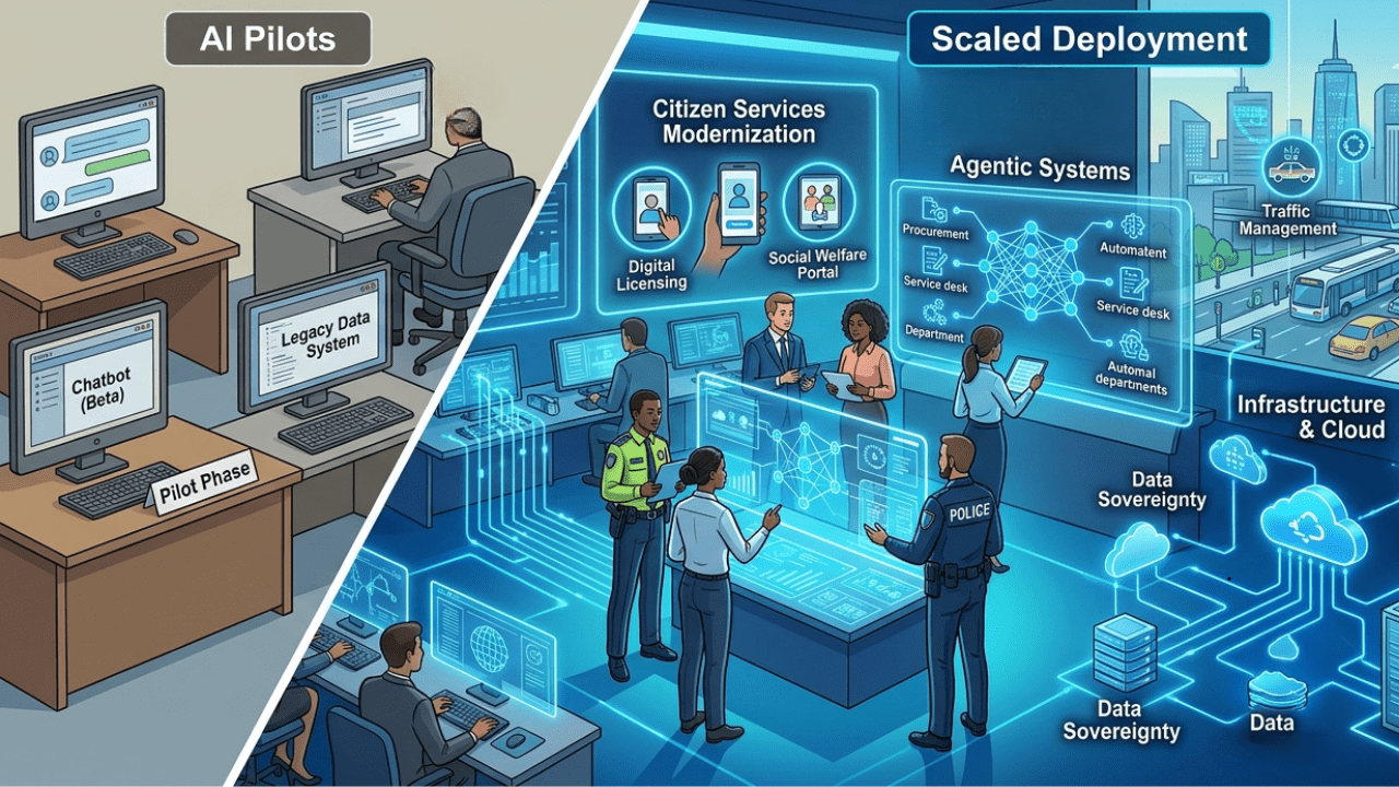 AI-generated image of government agencies deploying AI