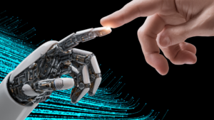 human and bot hand illustration