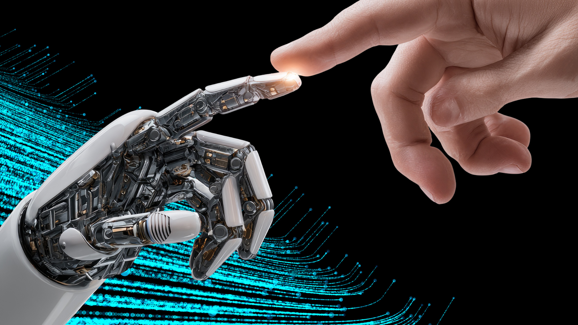human and bot hand illustration