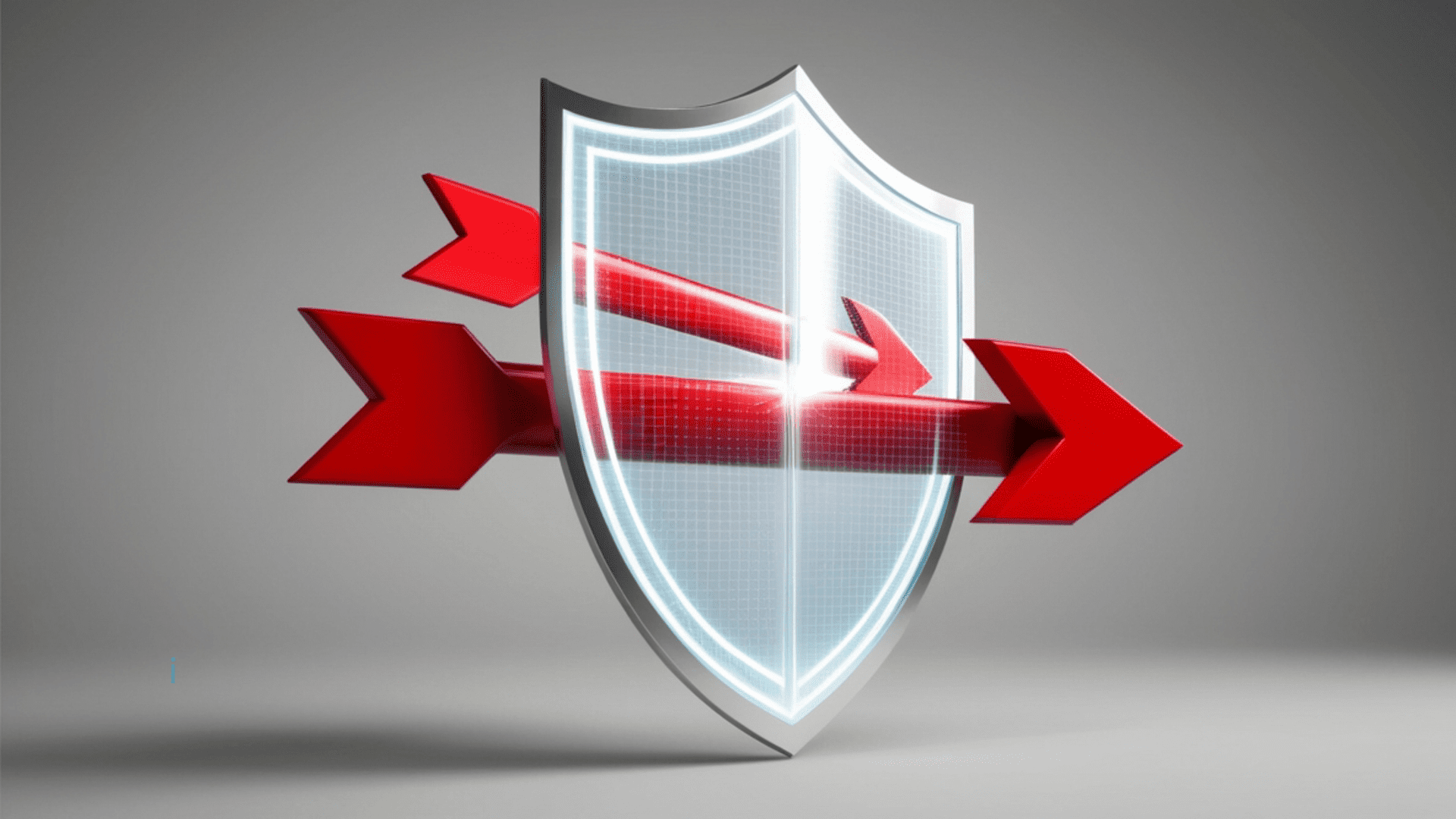 image of a shield with an arrow piercing through it and a second arrow deflected