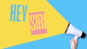 Illustration of a megaphone with the words, Hey Siri