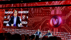 Yann LeCun with a moderator at the VivaTech conference