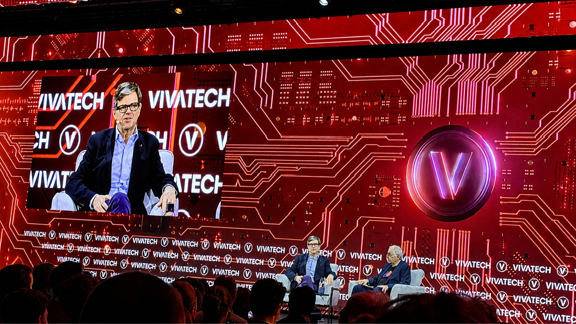 Yann LeCun with a moderator at the VivaTech conference