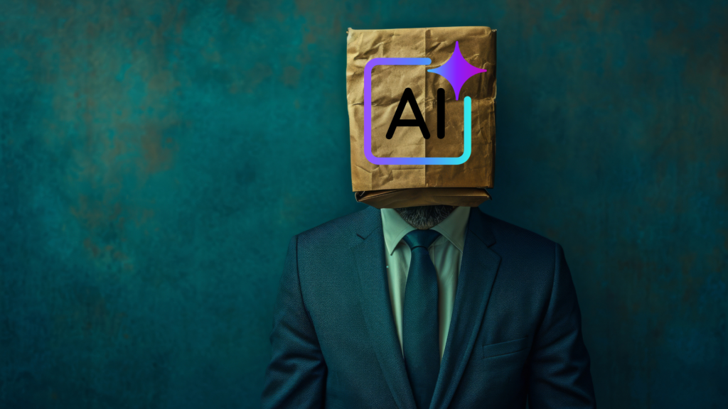 Illustration of a man with a paper bag on his head