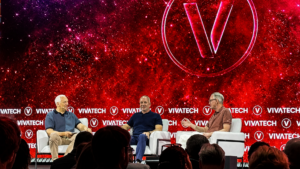 Yann LeCun with a moderator at the VivaTech conference