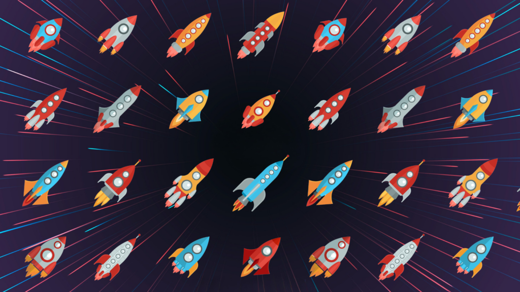 illustration of rockets in a wallpaper pattern