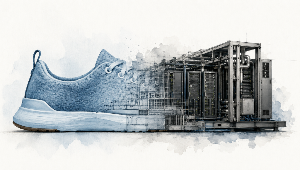 Illustration of a sneaker turning into a data center