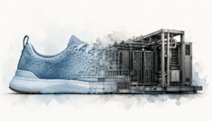 Illustration of a sneaker turning into a data center