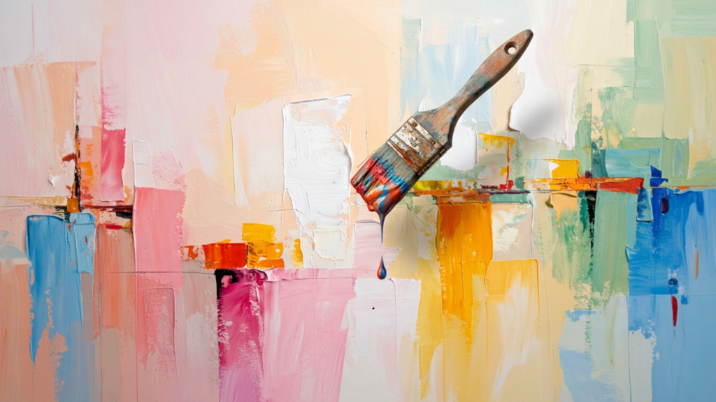a painting with a floating paint brush