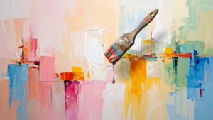 a painting with a floating paint brush