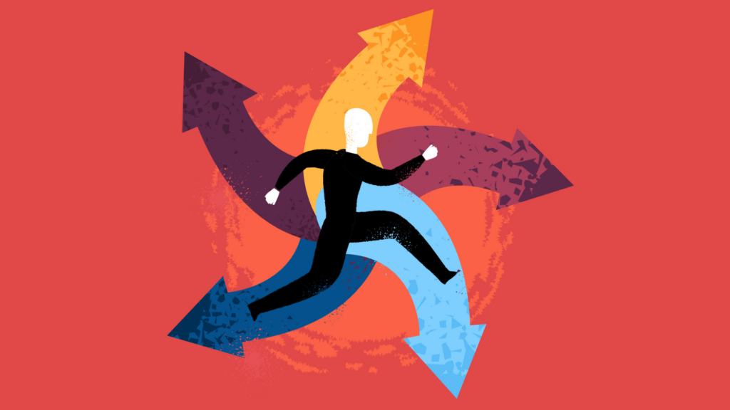 illustration of a person with various paths ahead